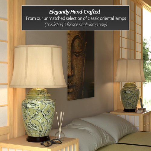 Red Lantern Jade Green Birds and Flowers Lamp - Elegant 25-Inch Design for Home Decor