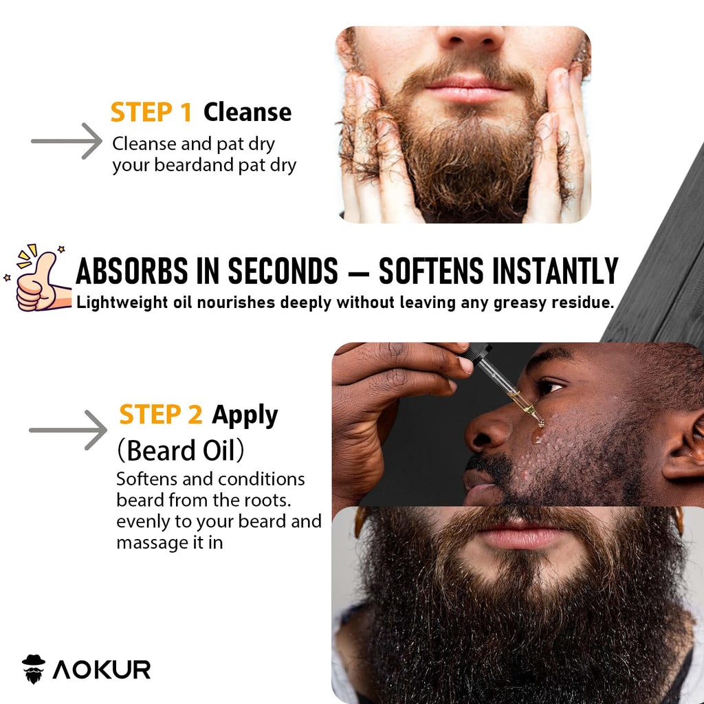 aokur Biotin Beard Growth Oil for Men - Vitamin B5 & Castor Oil Formula, Nourish & Thicken Facial Hair, Daily Beard Care, Styling & Taming, Hydrating, Non-Greasy, Sandalwood 2oz Gift for Him
