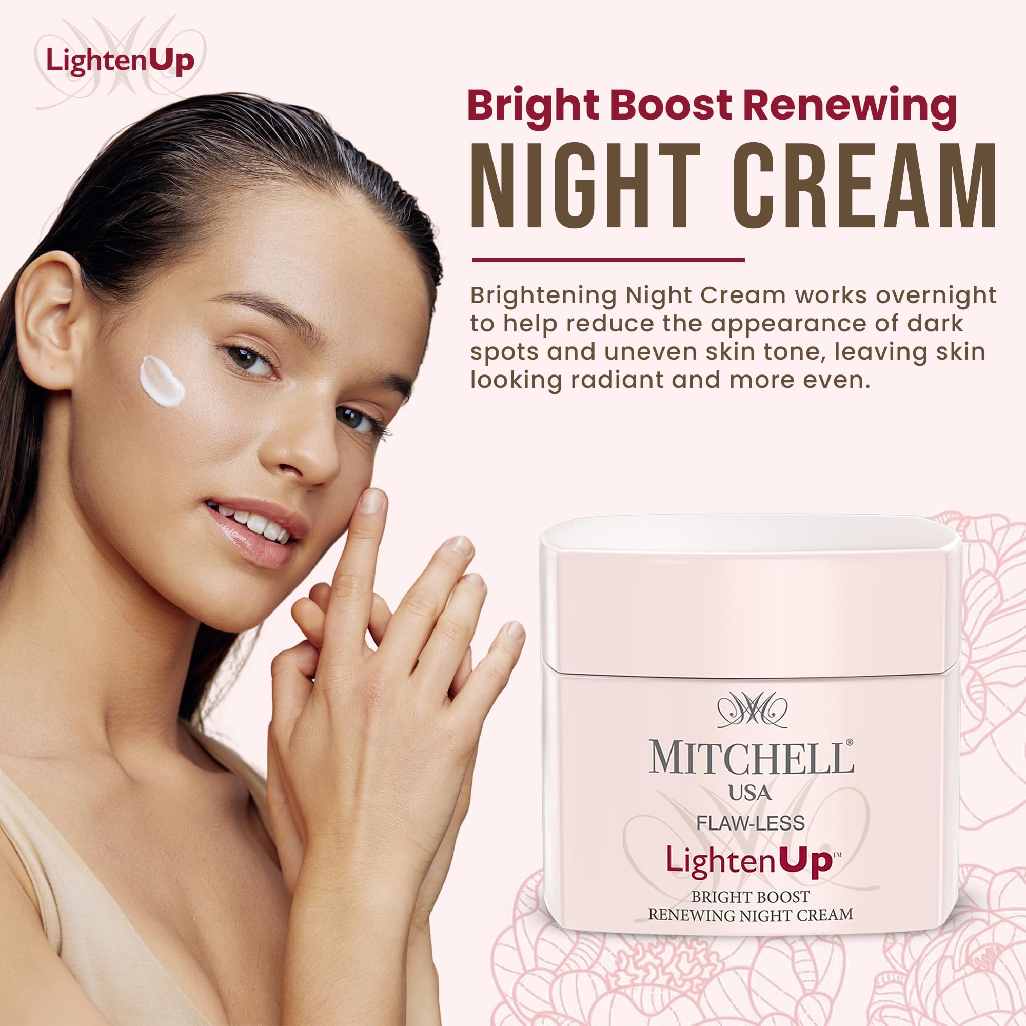 Lighten Up Flaw-Less Bright Boost Renewing Night Cream - 50g - Deeply Moisturizing, Evens Tone, Boosts Radiance, Smooths Texture - Brightening Face Cream For All Skin Types with Imperial Peony