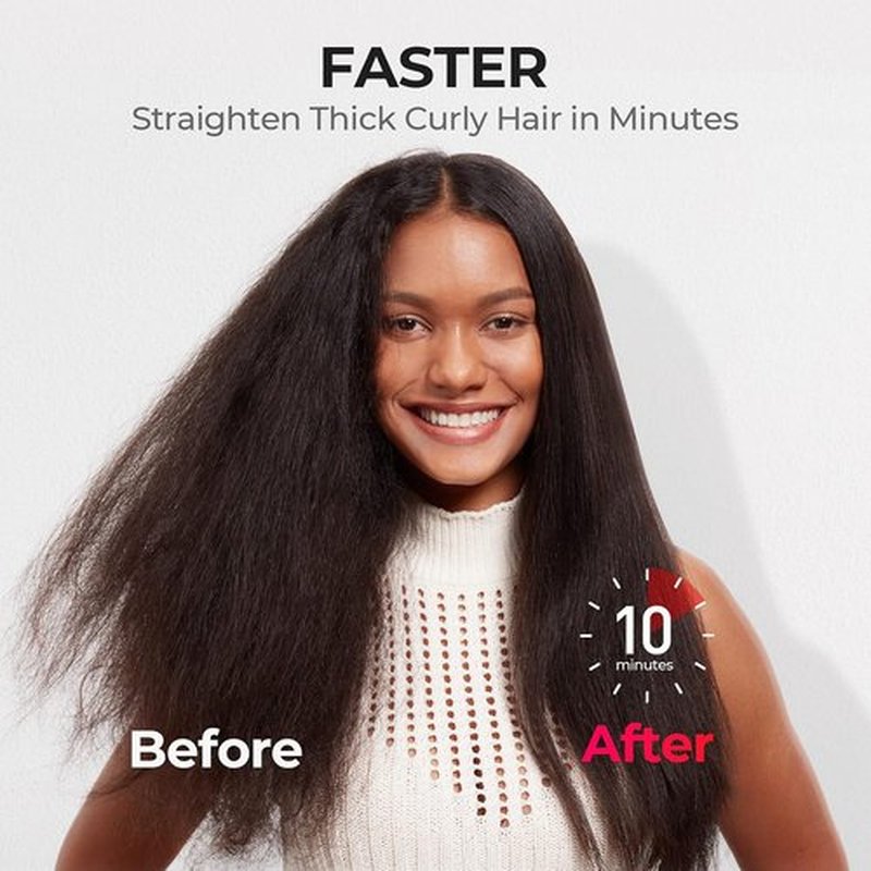 TYMO Hair Straightener Brush - Ionic Plus with 16 Heat Settings | Ceramic Hot Comb for Thick Curly Hair, Black