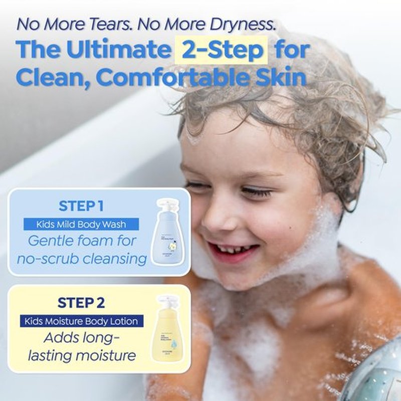 GOONGBE Kids Body Wash – Tear-Free Tested Gentle Pump Foam for Sensitive Skin – Low pH Hydrating Cleanser with Ceramide, Panthenol & Amino Acids – Allergen-Free Scent – Korean K-Beauty, 10.1 fl oz