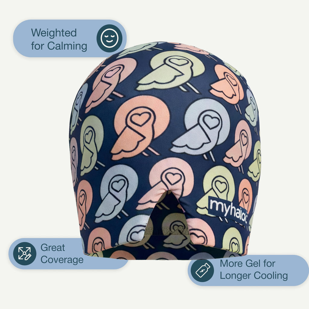 MyHalos® Children's Migraine Relief Cap - Kids Headache Relief for Fever, Bumps & Bruises - Cooling Gel Headache Ice Pack - Ice Pack Hat for Boo Boos - Cold Head Wrap (Multicolor)