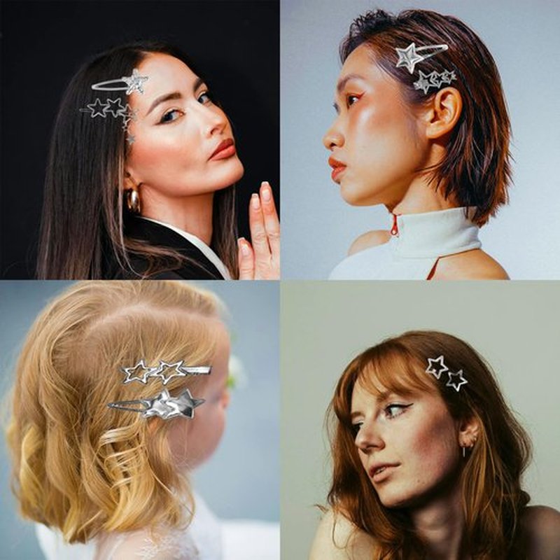 30PCS Y2K Silver Hair Clips Metal Star Barrettes 16 Shapes Punk Kawaii Hair Clips for Women 2000s Non Slip Hairpin Accessories for Girls