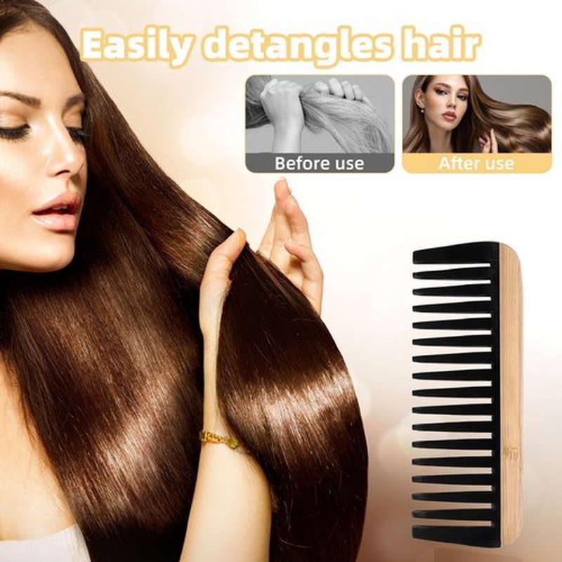 2pcs Wooden Wide Tooth Comb, Anti-Static Large Bamboo Gentle Detangling Hair Comb with Big Bakelite Teeth Detangler Brush for Women Curly Wavy Hair Stylist Essentials Products Care Tools