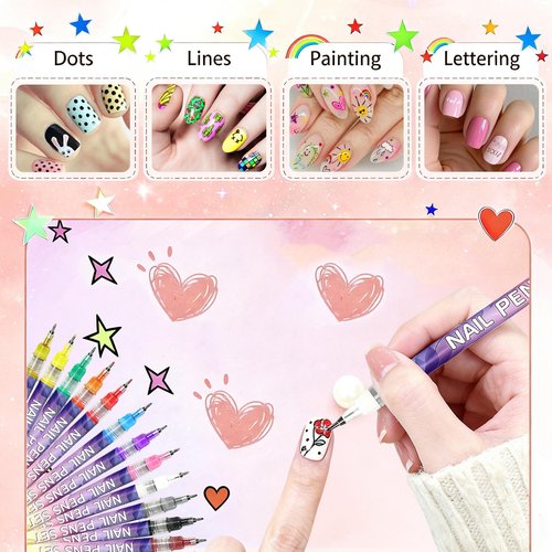 Sunnydeer 12 Colors 0.5mm Nail Polish Pens, Nail Paint Pens, Nail Pens for Kids, DIY Design & Home Craft(Colorful)