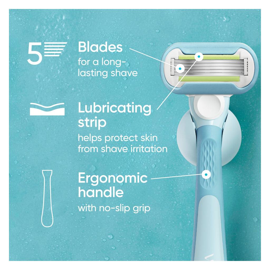 Gillette Venus Extra Smooth Women's Razor with Reusable Handle, 5 Blade Refills and Shower Holder