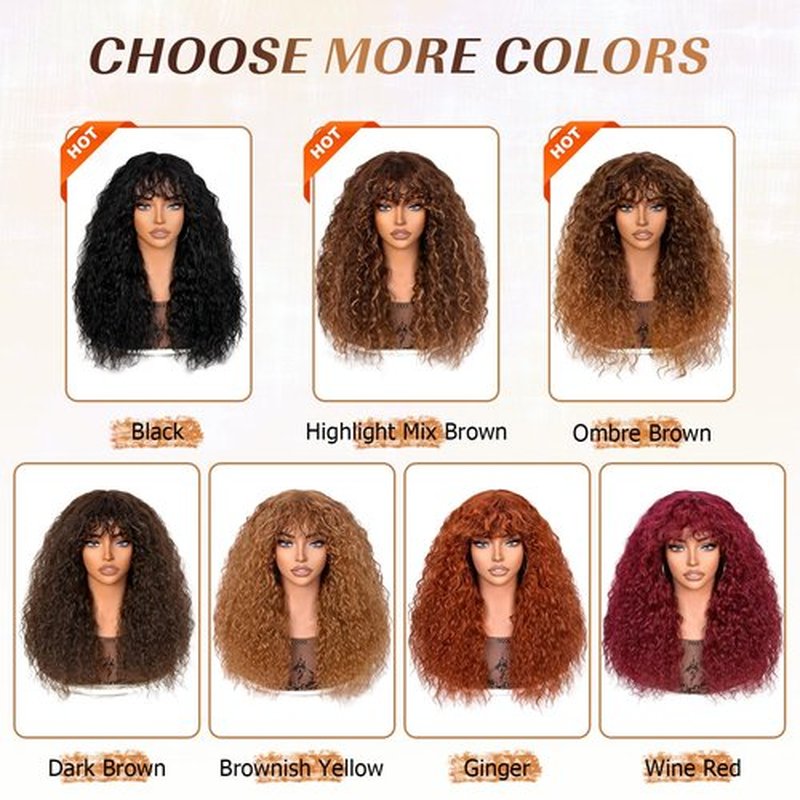 Annivia Curly Wig human hair for Black Women 200 Density Long Curly Wig with Bangs 100% Human Hair Black wigs for Daily 22Inch