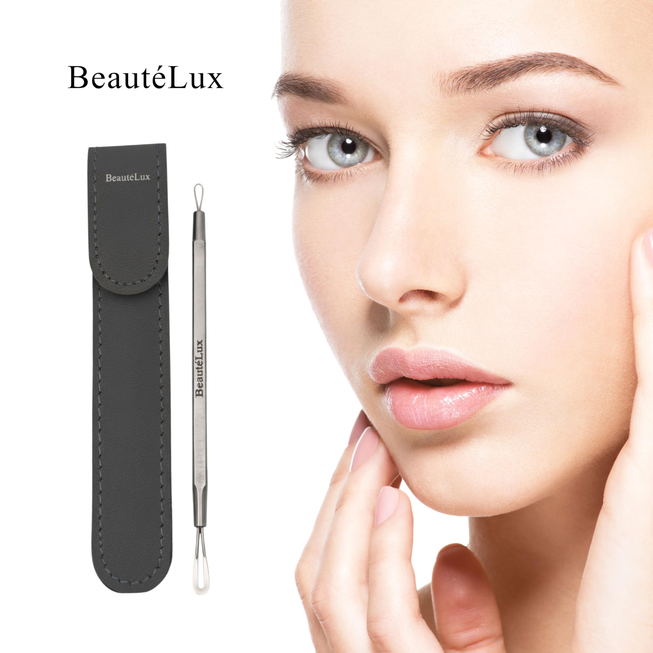 BeautéLux 2-in-1 Blackhead Removal Tool, Stainless Steel Acne Extractor, Blackhead & Whitehead Remover for Face/Nose, Dual-Loop Pimple Extractor, Skin Blemish Tool
