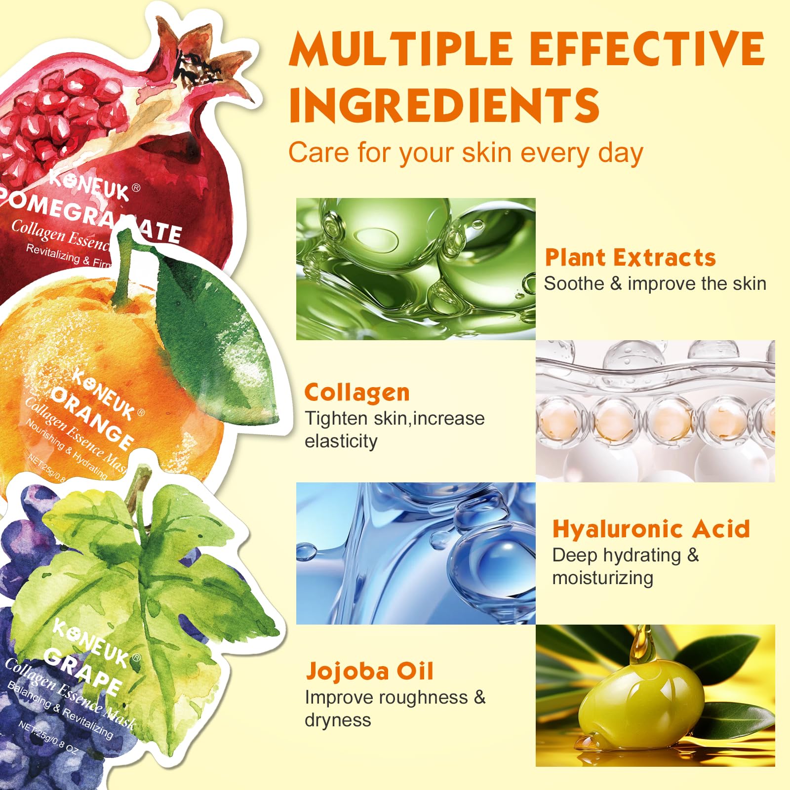 KONEUK 36 Pack Fruit Shaped Sheet Face Mask for Women, Collagen Hydrating and Moisturizing Face Masks Skincare for Dry Skin, Bulk Mothers Day Gifts, Spa Party Gifts, Nurse Gifts(9 Types x 4 Pcs)