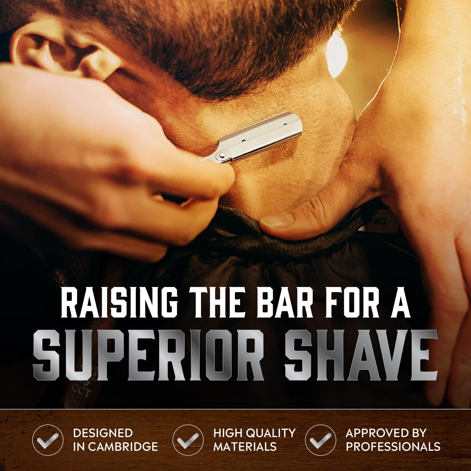 Cambridge Cutthroat Open Blade Razor for Men - Stainless Steel Handle, Swing-Lock Single Edge Cut Throat Razor with Leather Travel Pouch, Beard Shaping & Wet Shaving (10 Blades Included)