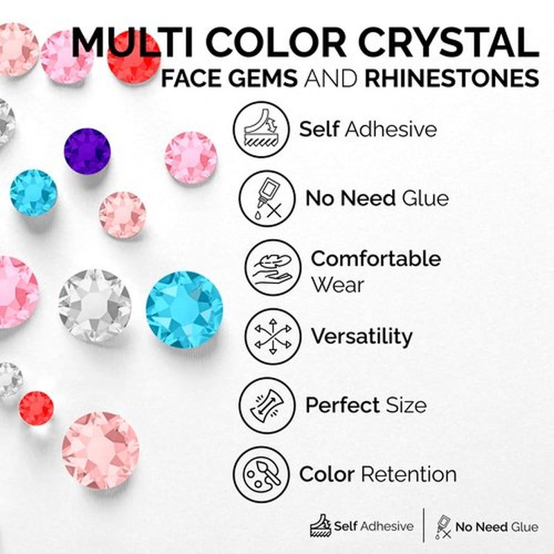Face Gems – Face Jewels - Self-Adhesive Rhinestone Face Jewels for Makeup, Party & Rave Looks - Eye Gems, Face Glitter, Festival Face Gems, Glitter Tattoo, Self- Adhesive Festival Gems (Multicolor)