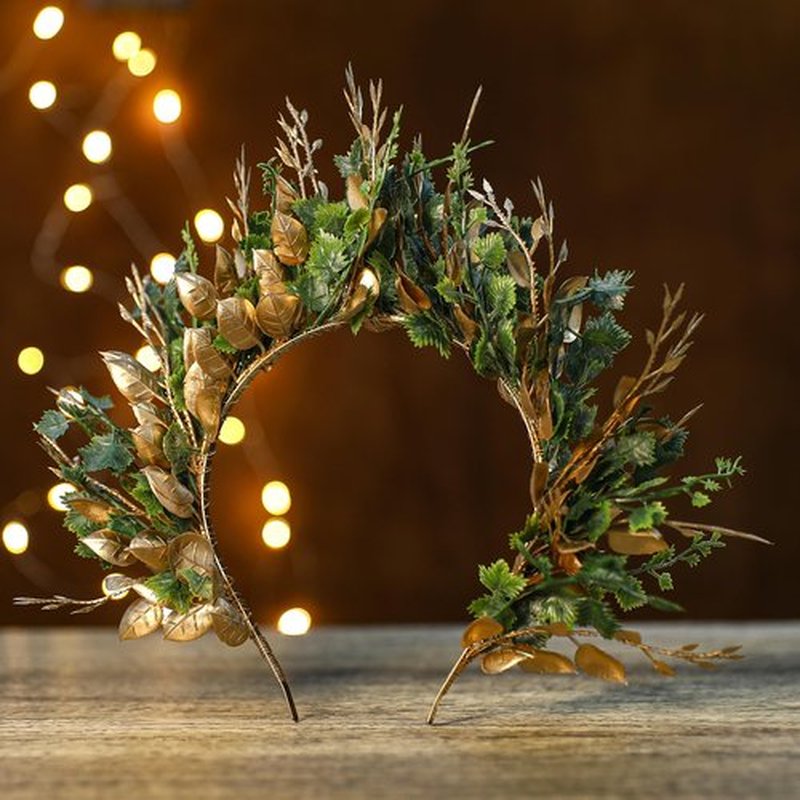 MOSTORY Handmade Woodland Halo Crown - Forest Headband Flower Hairband Goddess Floral Crown for Women s Cosplay Party Renaissance Carnival Wedding Photo Shoot Gold Green
