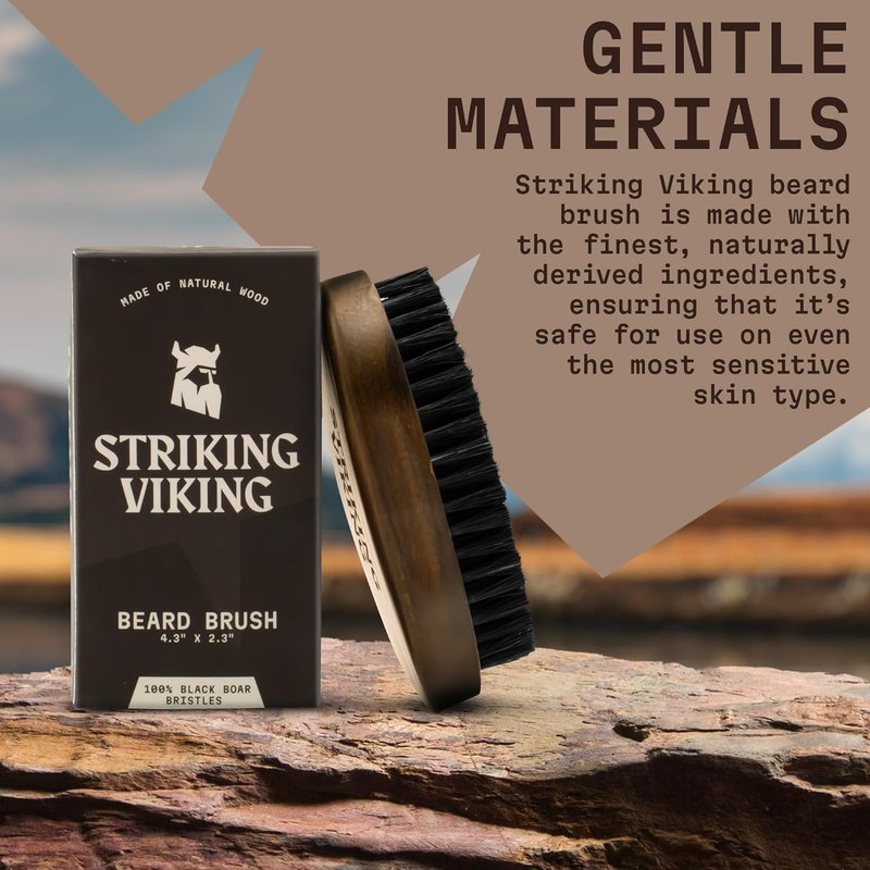 Viking Beard Brush for Men - 4.3 in Beech Wood Handle with Boar Bristle - Travel Size Grooming Tool