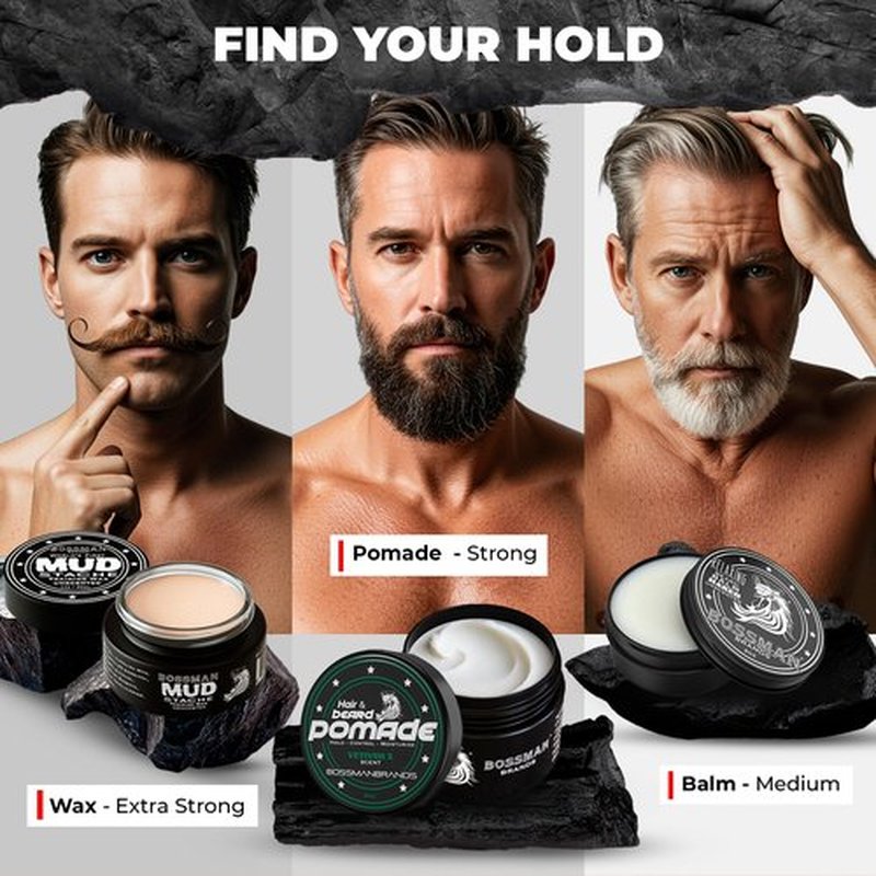 Bossman Natural Hair & Beard Pomade for Men (Vetiver X Scent) – Medium Hold & Moisturizing for Hair, Beard & Mustache Styling – Made in USA
