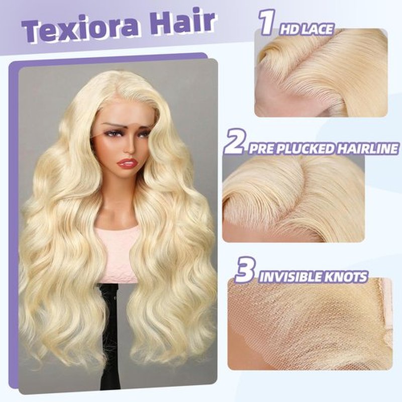 Texiora 30 Inch 613 13x6 Lace Front Wig Human Hair 200 Density Blonde Wig Human Hair Pre Plucked Glueless Wigs Bloned Body Wave HD Lace Frontal 13X6 Wigs