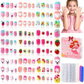 216Pcs Press on Nails for Girls 9 Styles 12 Sizes - Kids Fake Nails Kit for Ages 6-12, Short Acrylic Nails with Adhesive Tabs, Nail File Set for Girls Teens