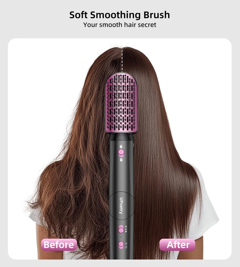 UPoetry 5 in 1 Hot Air Styler & Hair Dryer Brush, High-Speed Blow Dryer, 1300W Fast Drying Curling Without Heat Damage, Volumizing Straightening, Auto Wrap Curlers Includes Travel Storage Bag