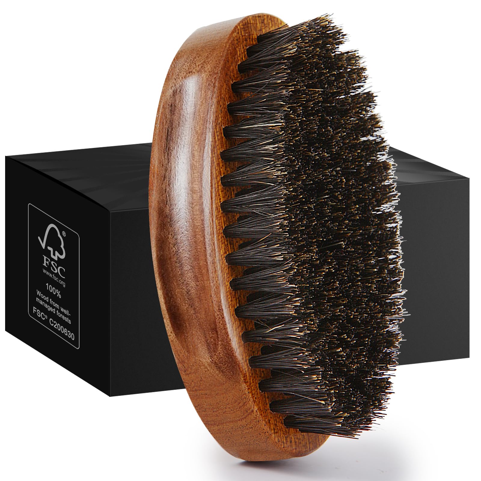 Sosoon Boar Bristle Beard Grooming Set for Men - Rectangular Brush, Comb, 2 Mustache Scissors, Travel Bag