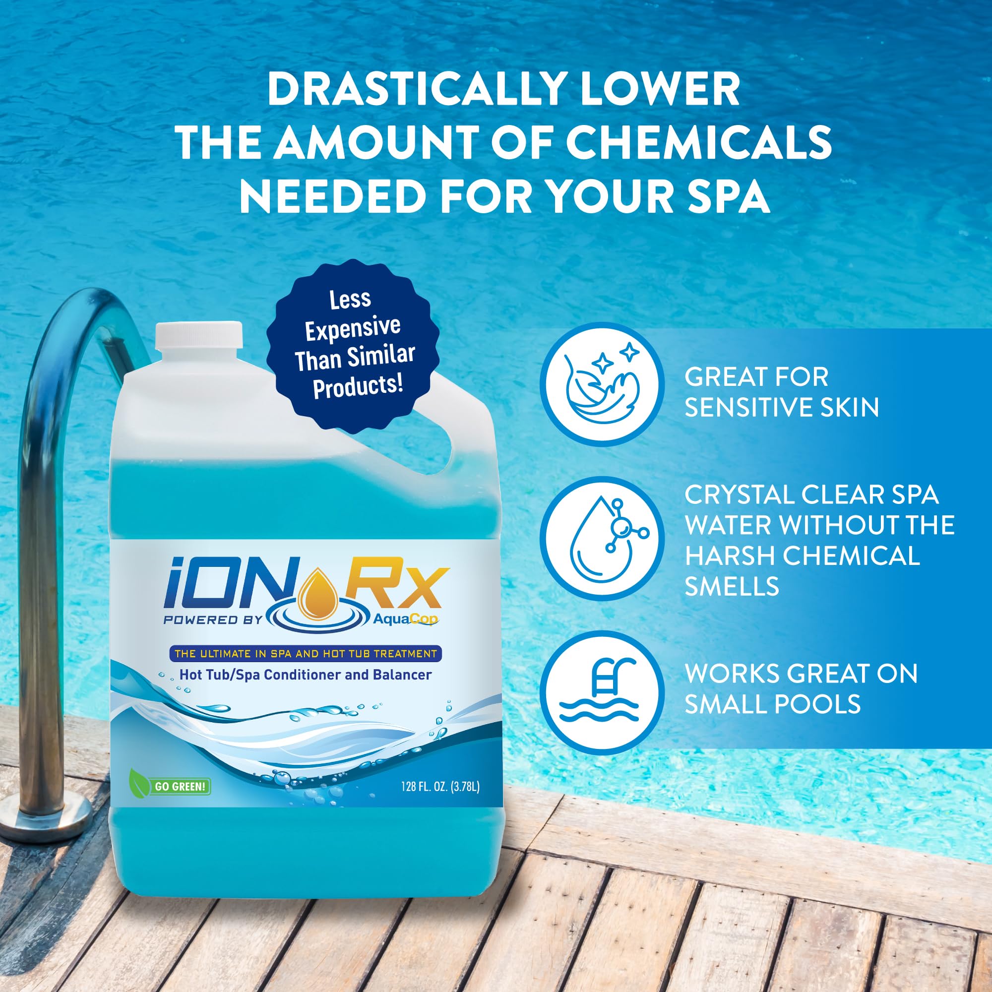 iONRx Hot Tub Clarifier & Spa Water Conditioner – Patented Ion Technology for Crystal‑Clear Water – 4‑in‑1 Advanced Formula – Gentle & Sensitive‑Skin Friendly – 128oz (1 Gallon)