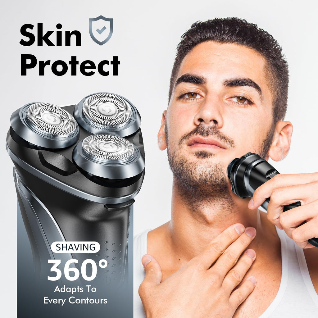 LONKEEN Travel Electric Razor for Men:5D Floating Head Shavers for Men, Smooth Shave Ready in Seconds - IPX7 Waterproof Wet or Dry, Practical USB-C Rechargeable, Stainless Steel Blades, Midnight Blue
