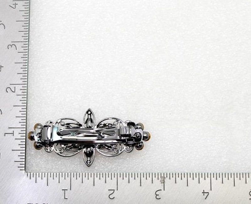 Faship Red Rhinestone Crystal Gun Metal Plated Flora Hair Barrette Clip