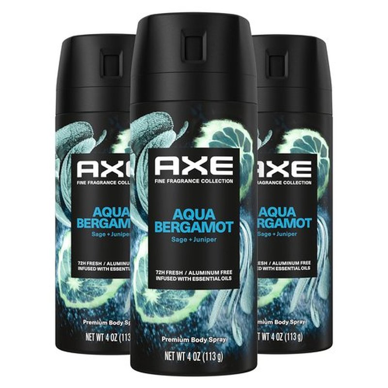 AXE Fine Fragrance Collection Deodorant Body Spray - 72H Odor Protection | Aqua Bergamot, 4 oz, 3 Count
