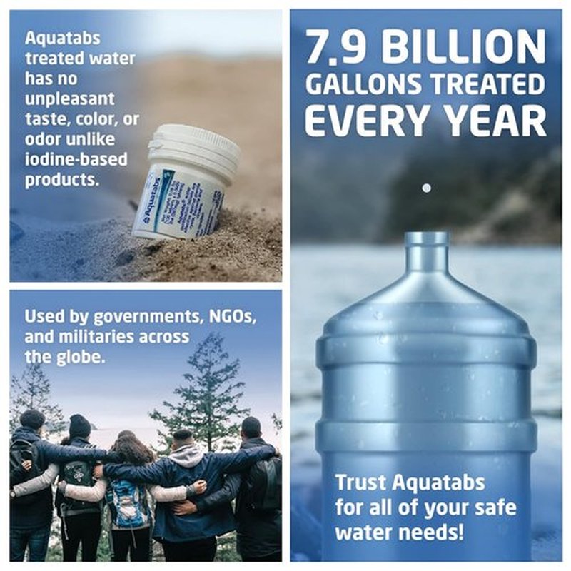 Aquatabs Water Purification Tablets - Easy-to-Use Water Filtration System | 100 Pack (397mg) for Camping & Emergency Use