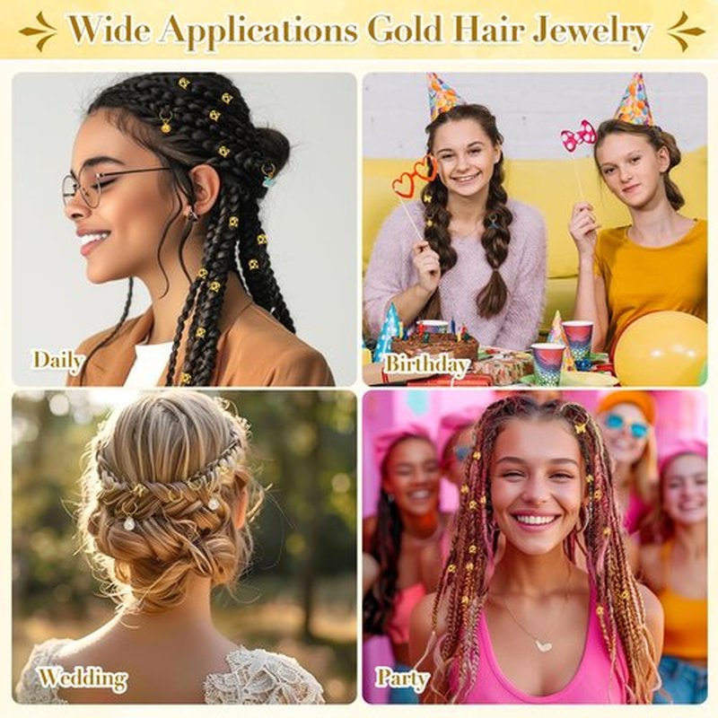 255 PCS Gold Hair Jewelry for Braids, 38 Styles Loc Hair Charms for Women Men, Metal Hair Cuffs Rings Clips for Dreadlock Accessories Hair Braids Jewelry Decorations(Gold)