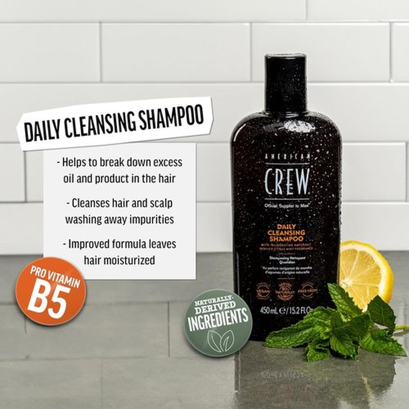 American Crew Shampoo - Daily Cleanser for Men | Naturally Derived Vegan Formula, Citrus Mint, 8.45 Fl Oz