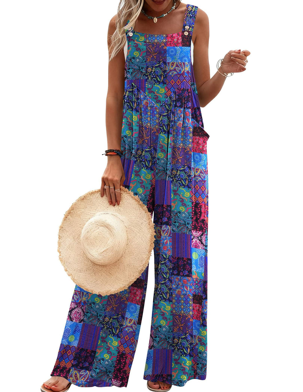 Ekouaer Women's Overalls Boho Summer Jumpsuits Cute Casual Outfits Rompers