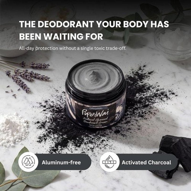 PiperWai Natural Deodorant Cream - Aluminum Free, Activated Charcoal & Magnesium | 1.7oz (50g) Scented Jar 2-Pack