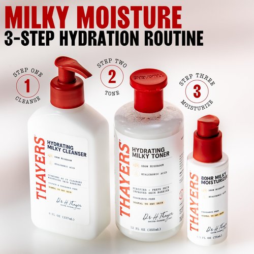THAYERS 80HR Face Moisturizer, Face Cream with Hyaluronic Acid and Snow Mushroom, Milky Moisturizer, Lightweight Hydration for Normal to Dry Skin, Fragrance Free Skin Care, 2.5 Oz