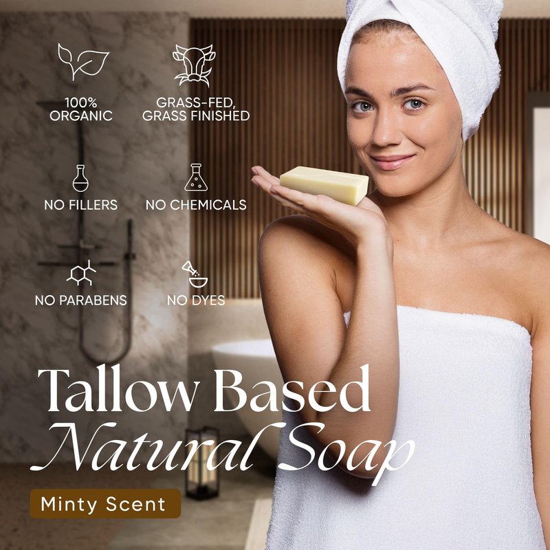 Eat My Face Beef Tallow Soap Bar – Invigorating Mint Scent, Deeply Moisturizing | Grass Fed, Organic | Natural Cleanser for Face, Body & All Skin Types