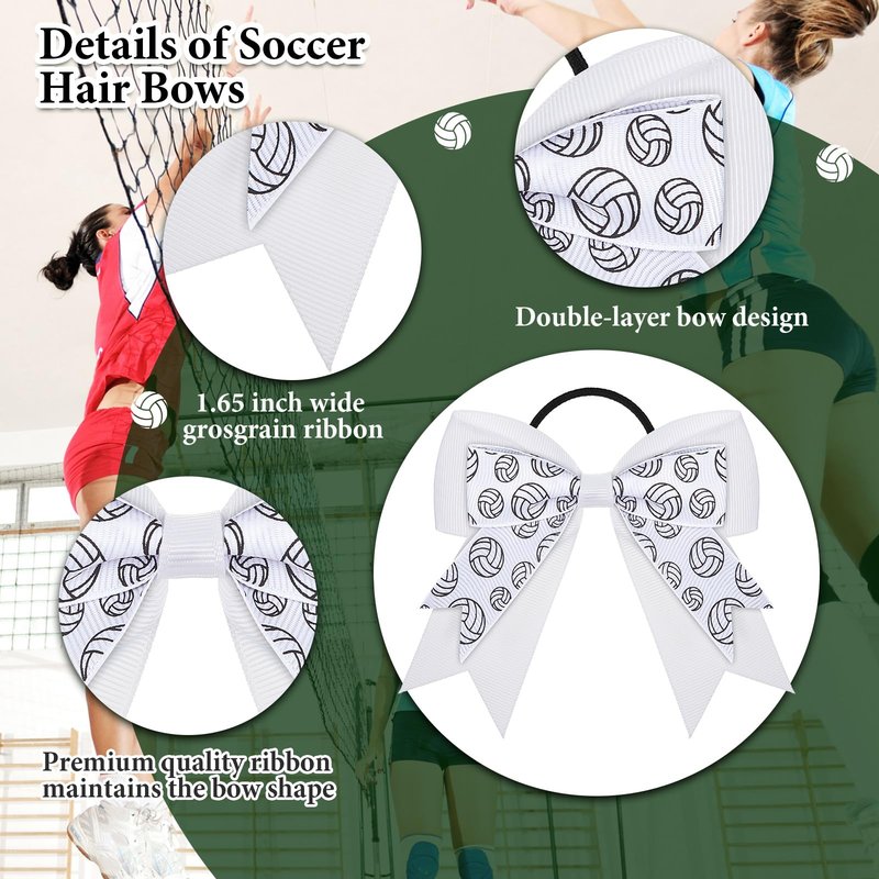 WILLBOND 10 Pcs Soccer Tennis Volleyball Hair Bows Elastic Sport Hair Tie Ponytail Holder Scrunchies Accessories Team gifts (Volleyball Style,Black,White)