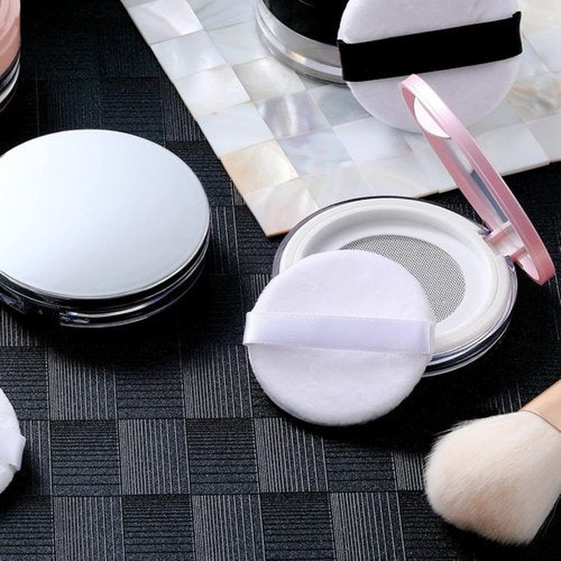 Cunhill Loose Powder Container Set - Reusable Plastic Makeup Case with Puff & Mirror | 0.17 oz, Pink & Silver