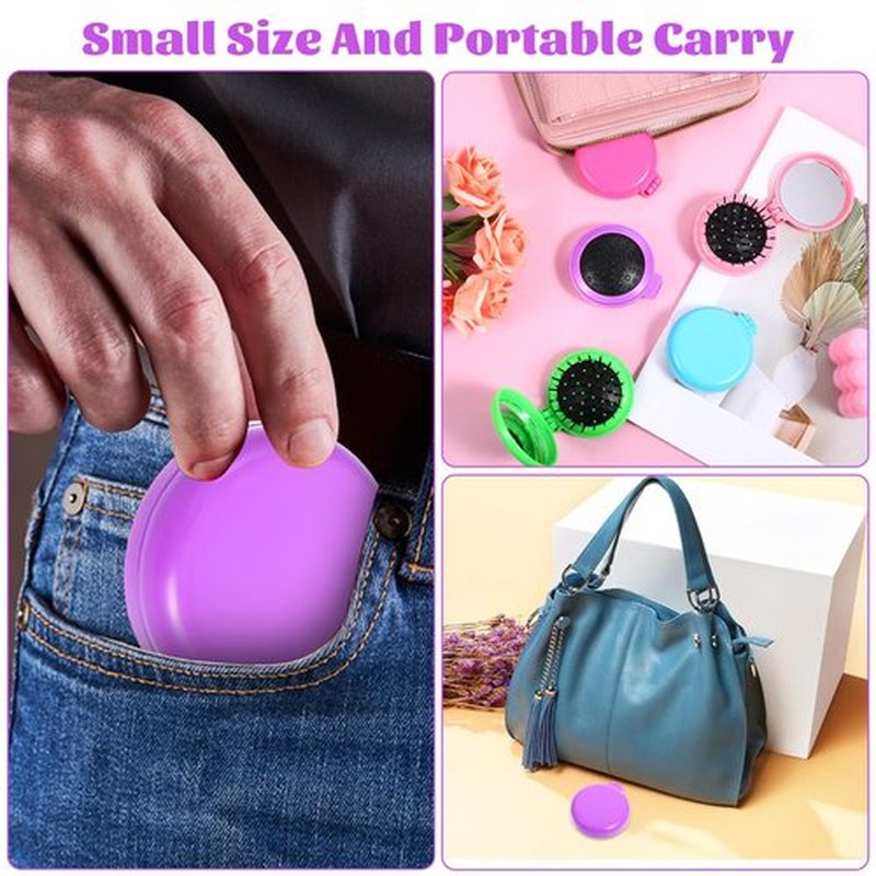10pcs Folding Hair Brush Mirror Compact Travel Comb Portable Pocket Pop Up Hairbrush with Soft Nylon Bristle Mini Colourful Hair Brush Gift for Women Girls Purse Handbag Christmas