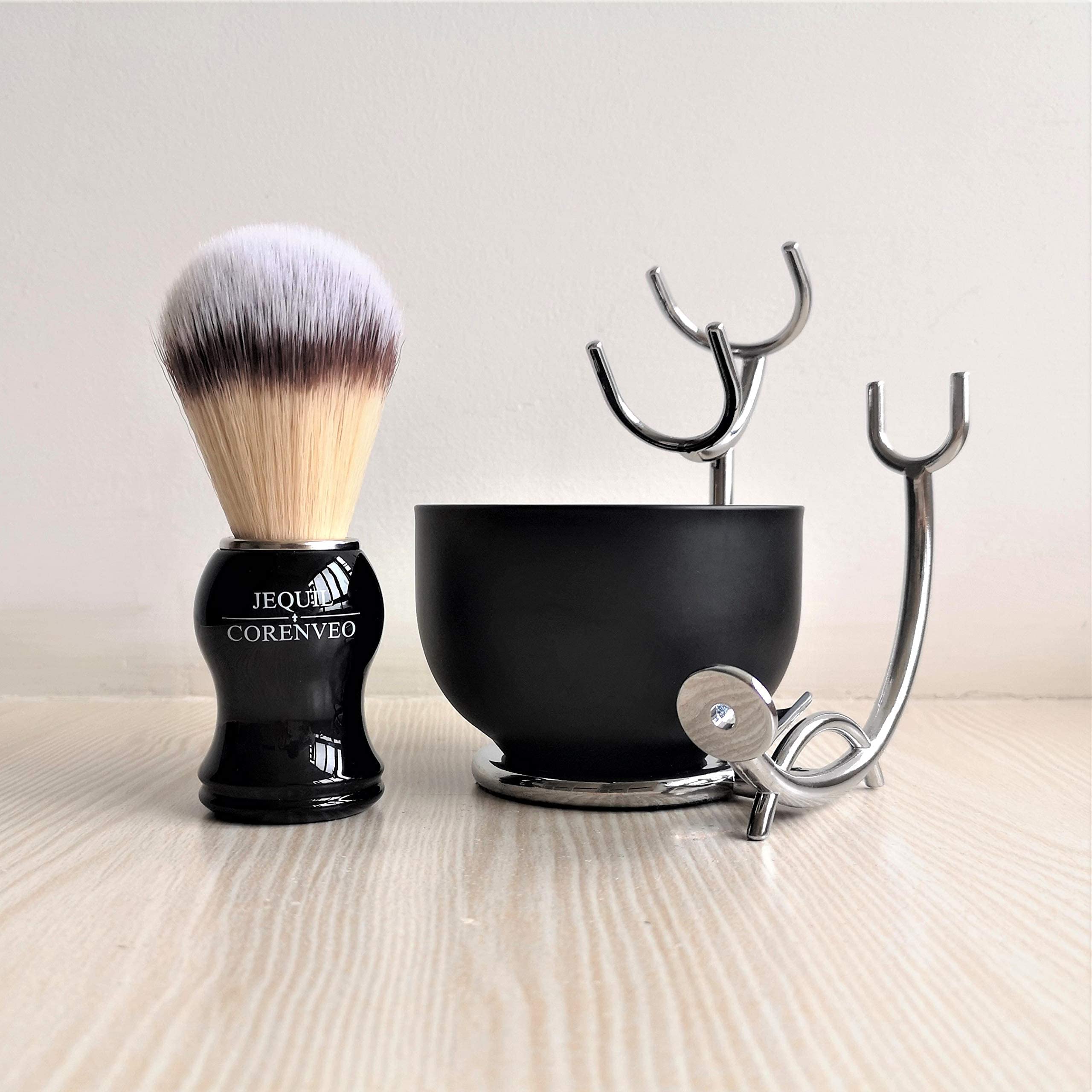 JEQUIL&CORENVEO Deluxe Shaving Kit for Men, 3 in 1 Shaving Set Includes Shaving Brush, Shaving Bowl, Razor & Brush Holder