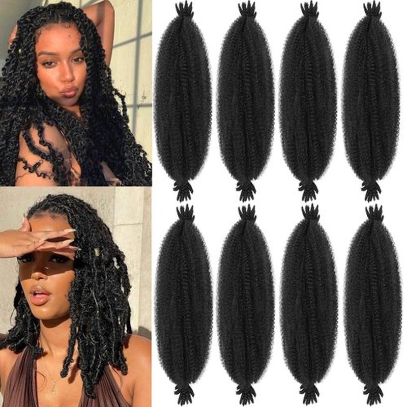 Springy Afro Twist Hair 18inch Marley Twist Braiding Hair 8 Packs Pre Separated Wrapping Hair for Soft Locs Kinky Twist Crochet Hair for Women (1B, 18Inch (Pack of 8))