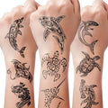 FTVLTAT 16 PCS Black Tribal Totem Temporary Tattoo Stickers for Women Men, Maori Stingray Shark Whale Turtles Seahorses Patterns, Long-lasting Waterproof Removable Body Art Makeup Fake Tattoo