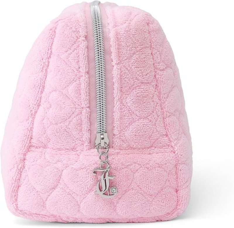 Juicy Couture Pink Makeup Bag - Travel Organizer with Zip Top & Heart Logo Design