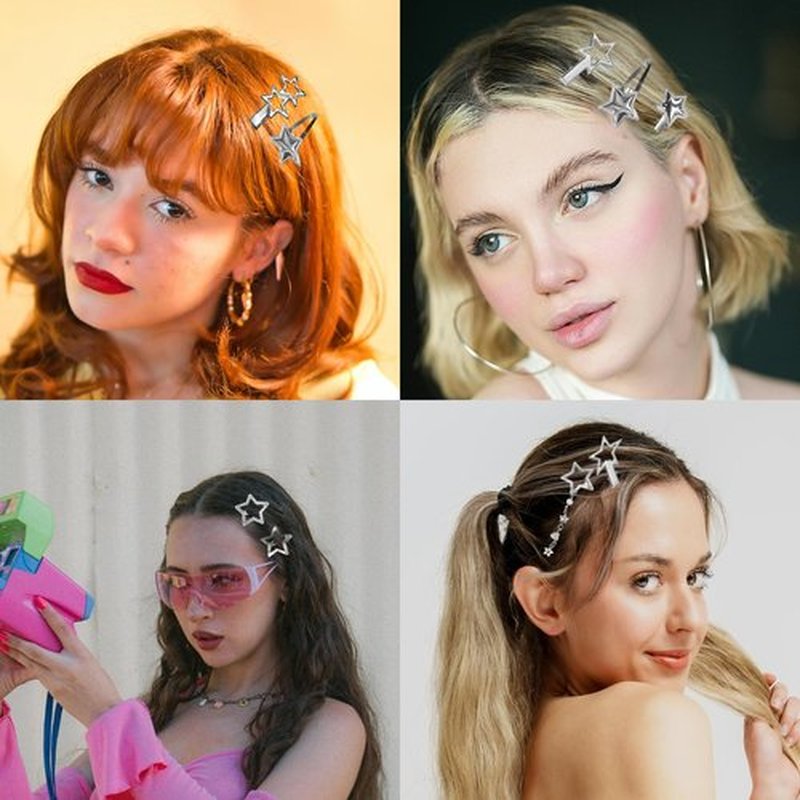 30PCS Y2K Silver Hair Clips Metal Star Barrettes 16 Shapes Punk Kawaii Hair Clips for Women 2000s Non Slip Hairpin Accessories for Girls