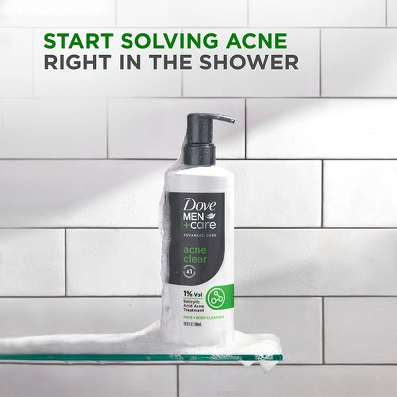 Dove Men+Care Advanced Care Cleanser Acne Clear 3 Count for Acne Prone Skin Face + Body Cleanser with 1% Salicylic Acid 16.9 oz