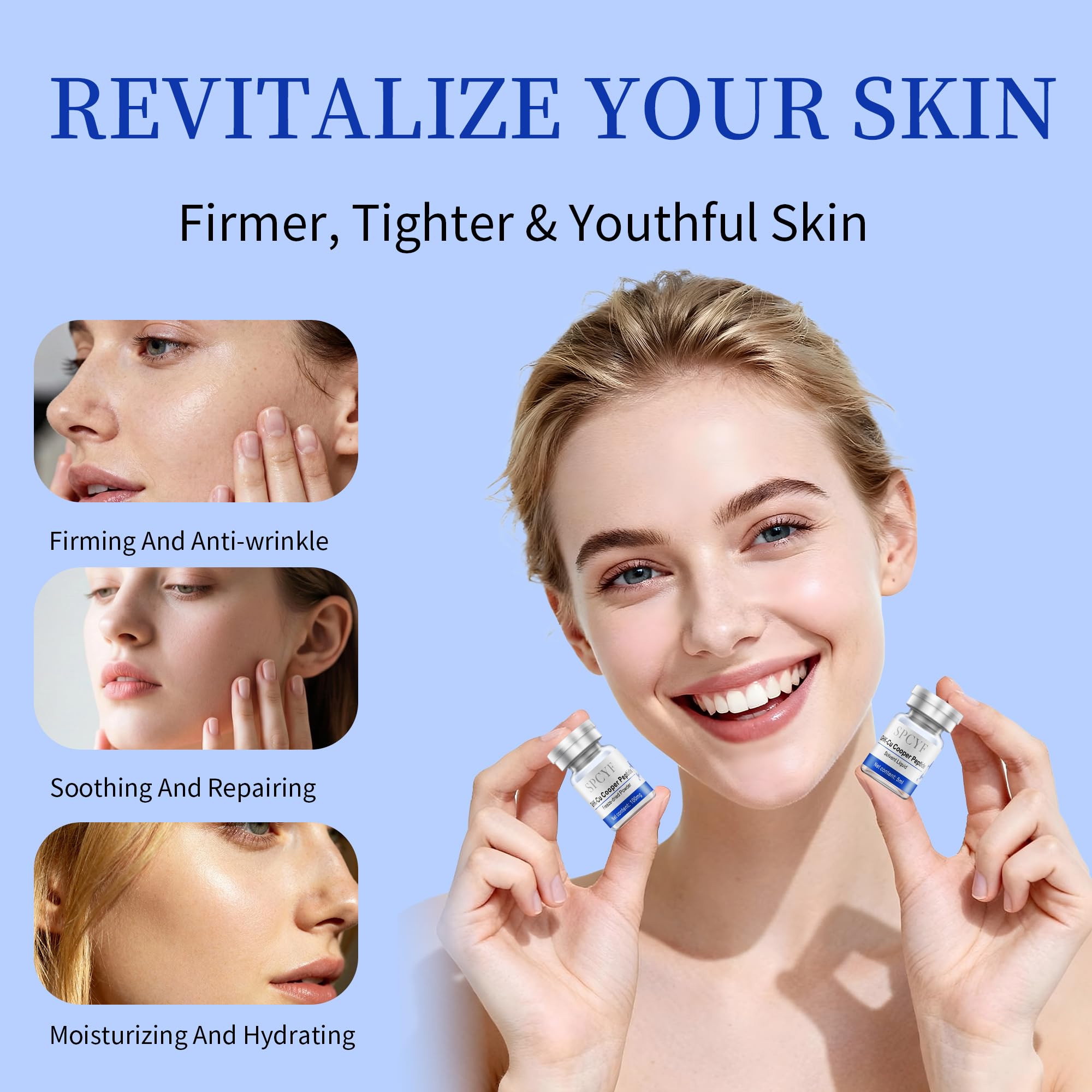 SPCYF Copper Peptides Serum for Face - Repairing, Tightening, Collagen Boosting -with GHK-Cu Peptide and Hyaluronic Acid - Anti-Aging for Fine Lines, Moisturizing, Firming and Skin Elasticity