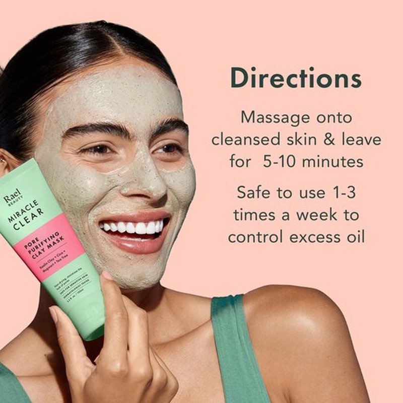 Rael Face Mask, Miracle Clear Clay Mask – Deep Pore Cleanser with Tea Tree & Gentle Exfoliation for Blackheads, Korean Skin Care (3.4 fl oz)