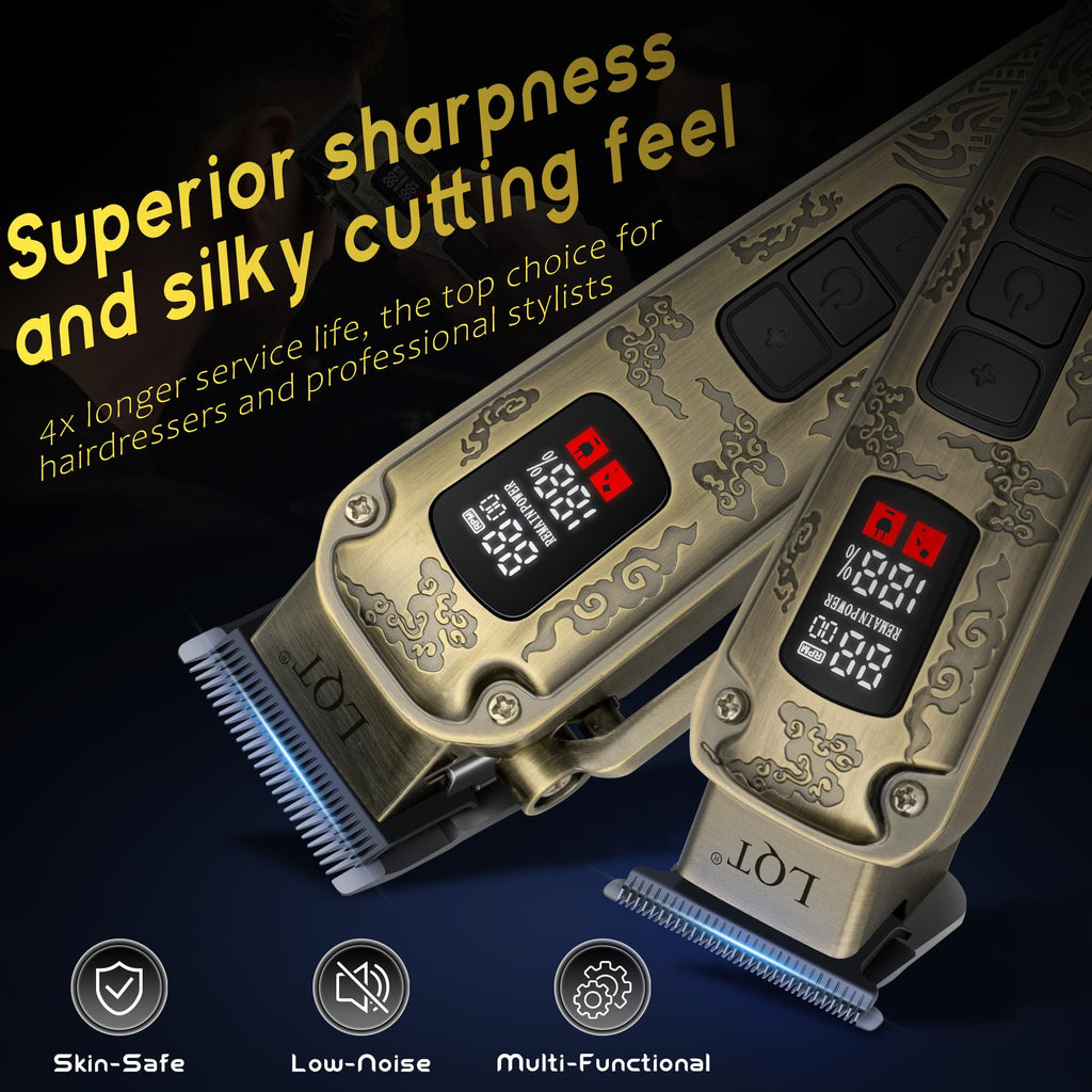 LQT Professional Hair Clippers&Trimmers Set for Men - Waterproof Cordless Electric Hair Clipper, 3-Speed Beard Trimmer&Foil Shaver with LED Battery Display - Gift for Men, Barber&Home Use (Bronze)