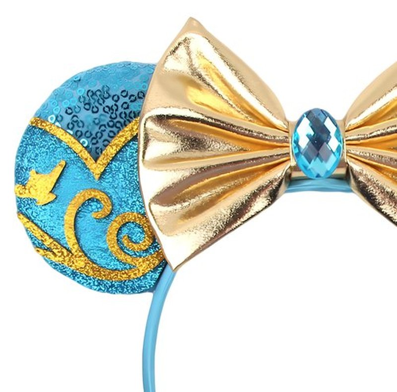 A Miaow Sequin Black Mouse Ears Headband Glitter Butterfly MM Bow Park Cruise Hairband for Women Adults Princess Cosplay Party (Jasmine)