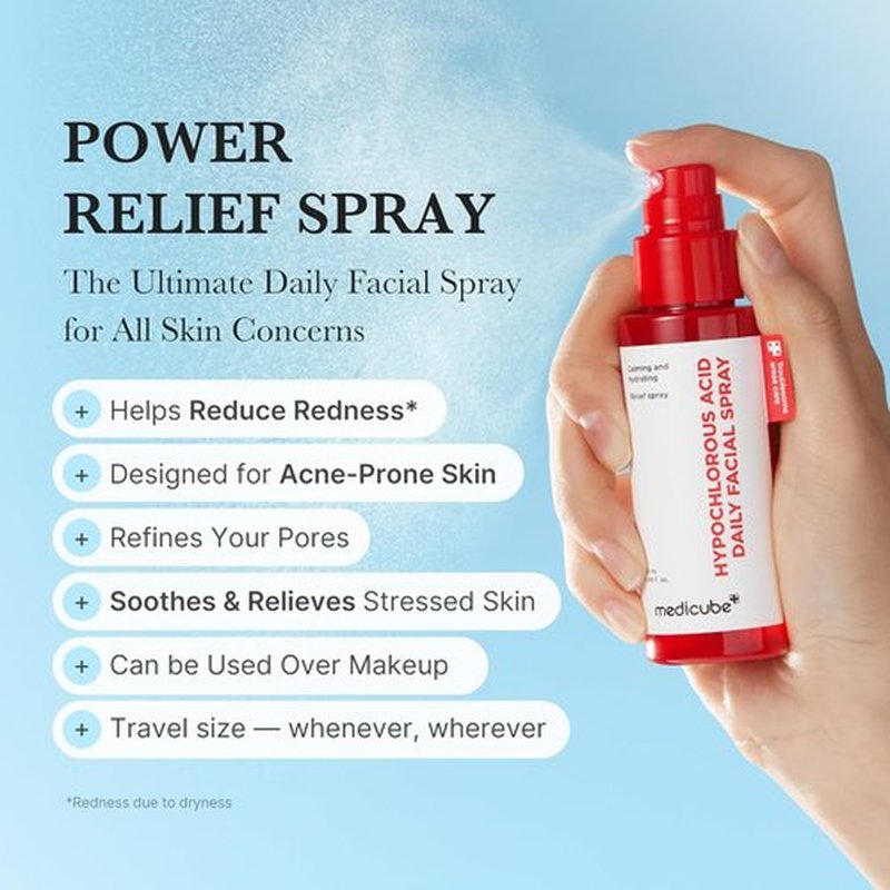 Medicube Power Soothing Spray - Hypochlorous Acid Facial Mist for All Skin Types | 1.69 fl. oz | Daily Calming Solution