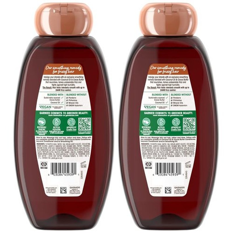 Garnier Whole Blends Coconut Oil & Cocoa Butter Smoothing Shampoo - Frizz Control, 22 Fl Oz, 2 Count