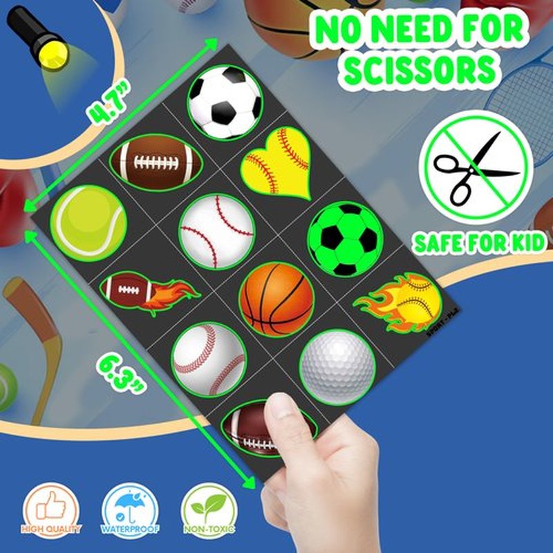 96 PCS Sports Ball Pre-Cut Temporary Tattoos Themed Birthday Party Decorations Favors Supplies Decor Basketball Football Baseball Soccer Tattoo Stickers Gifts For Boys Girls Class Prizes (Luminous)