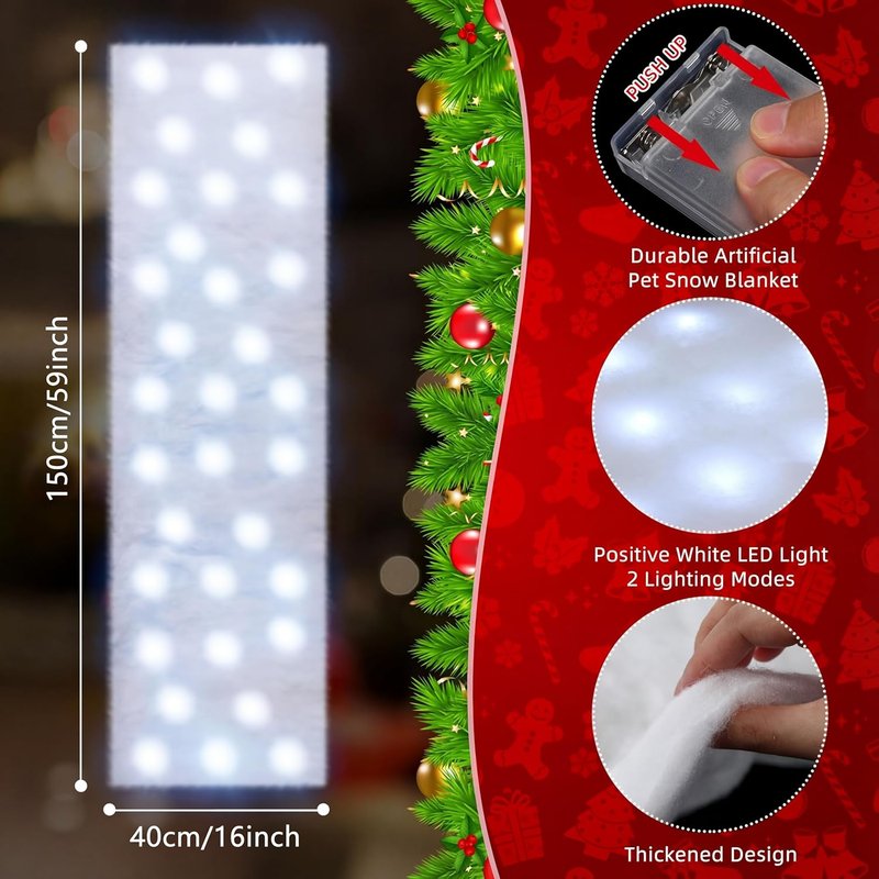 Zhengmy Christmas Lighted Snow Blanket - Pre-Lit LED Table Runner for Holiday Village Display | 4.9ft x 16in White